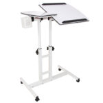 Masuta laptop reglabila cu 2 blaturi acrilice, pe roti cu blocare, 60-90 cm, alb perlat