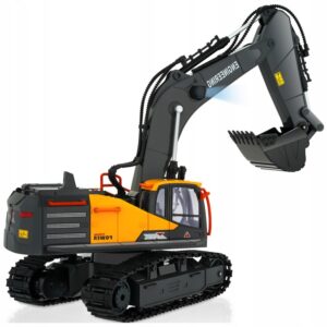 Excavator RC cu senile pentru copii, lumini si brat functional, telecomanda, incarcare USB, 32x30x12 cm