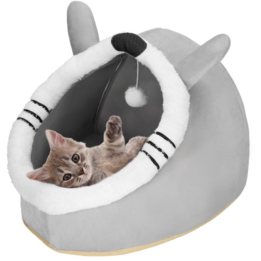 Culcus pentru pisci sau catei, cu perna moale detasabila, 50x36x41 cm, gri - imagine 3