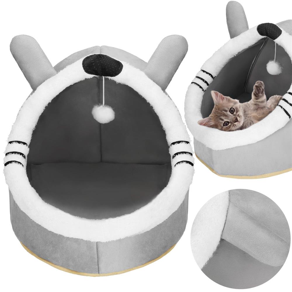 Culcus pentru pisci sau catei, cu perna moale detasabila, 50x36x41 cm, gri - imagine 4