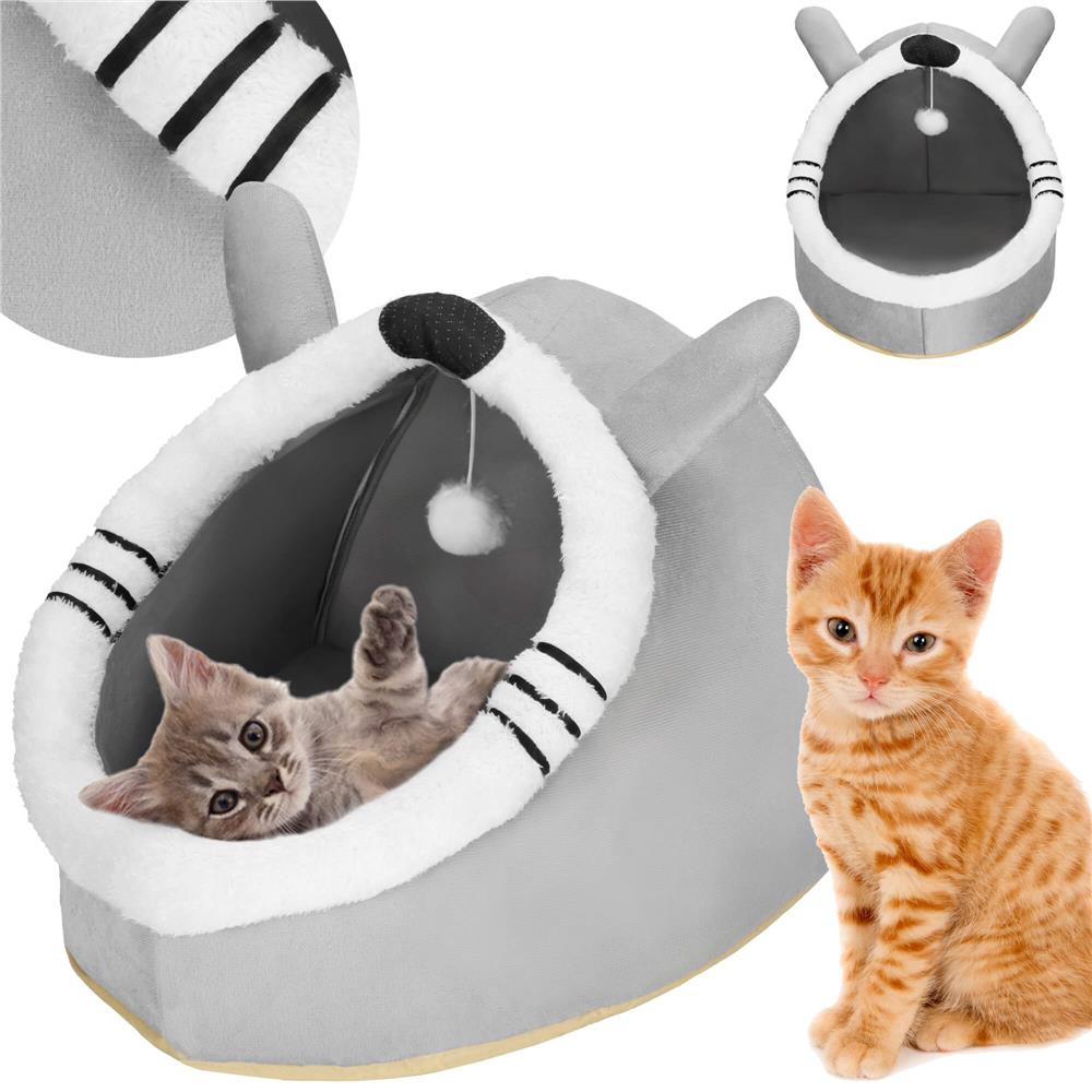 Culcus pentru pisci sau catei, cu perna moale detasabila, 50x36x41 cm, gri - imagine 5