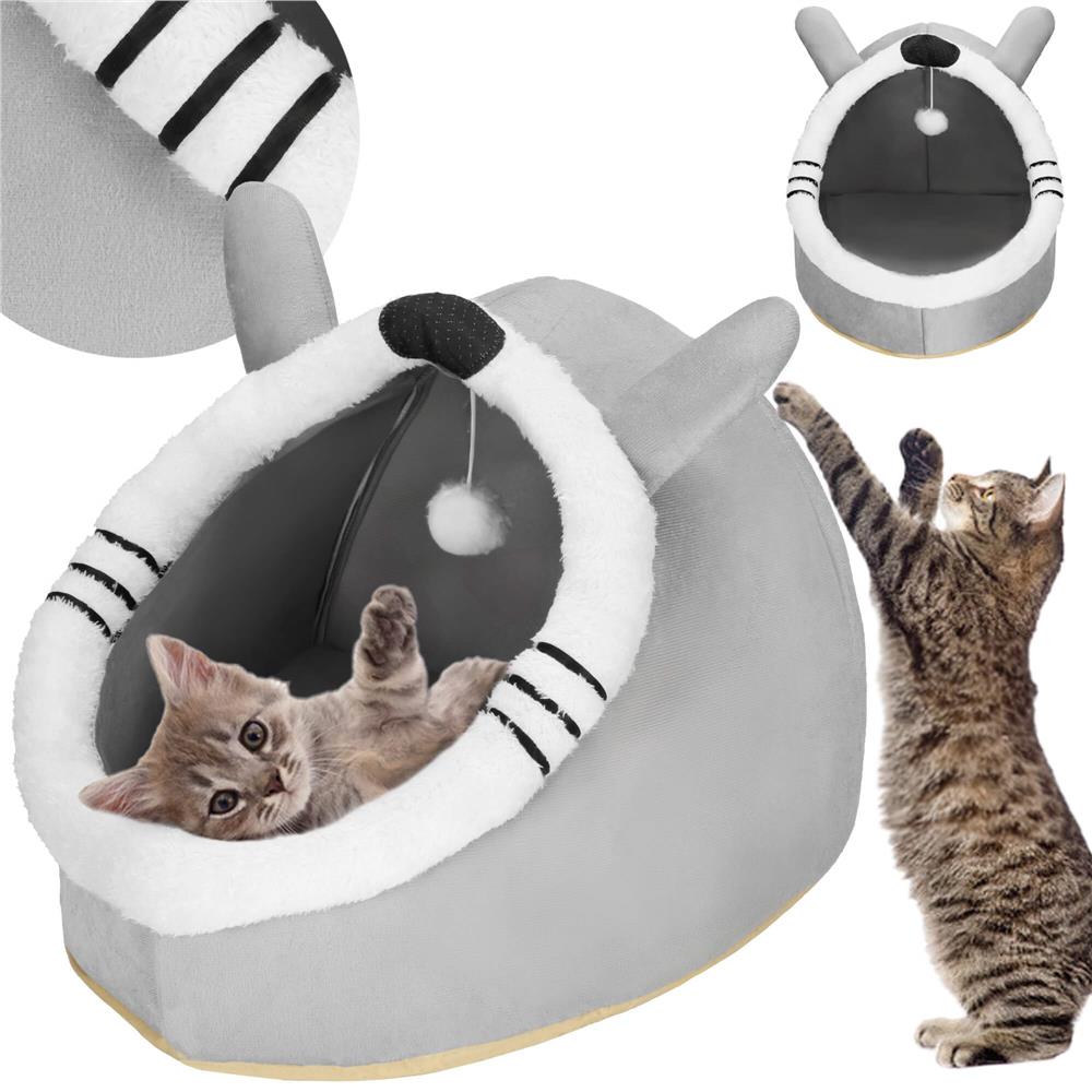 Culcus pentru pisci sau catei, cu perna moale detasabila, 50x36x41 cm, gri - imagine 6