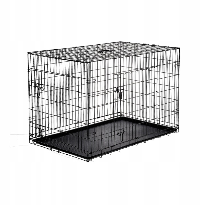Cusca metalica pentru caine XXXL, pliabila, cu tava detasabila si maner, 121x74x80 cm, negru - imagine 3