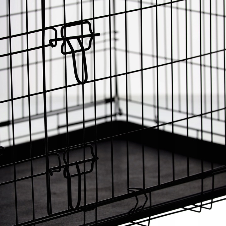 Cusca metalica pentru caine XXXL, pliabila, cu tava detasabila si maner, 121x74x80 cm, negru - imagine 7