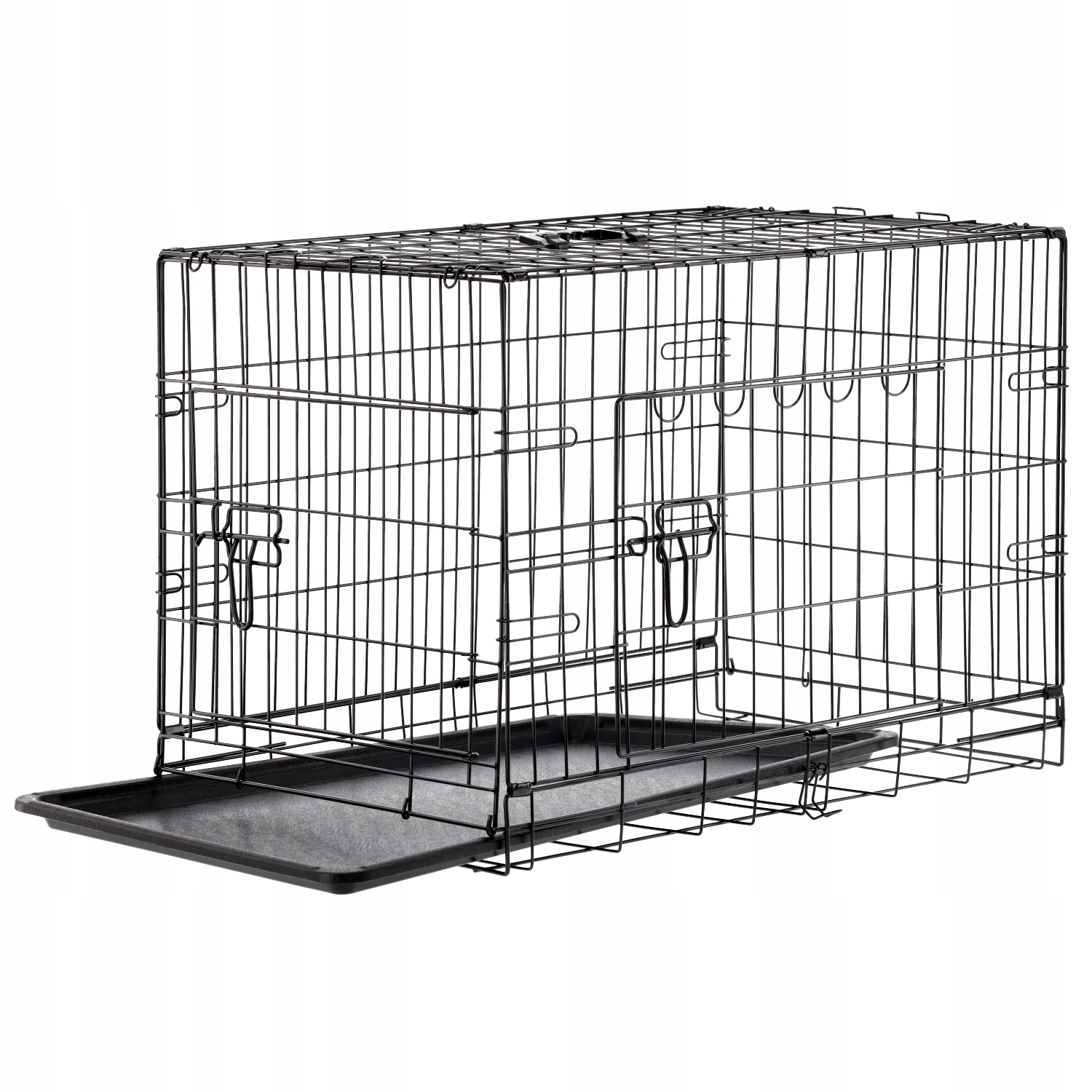 Cusca metalica pentru caine XXXL, pliabila, cu tava detasabila si maner, 121x74x80 cm, negru - imagine 8