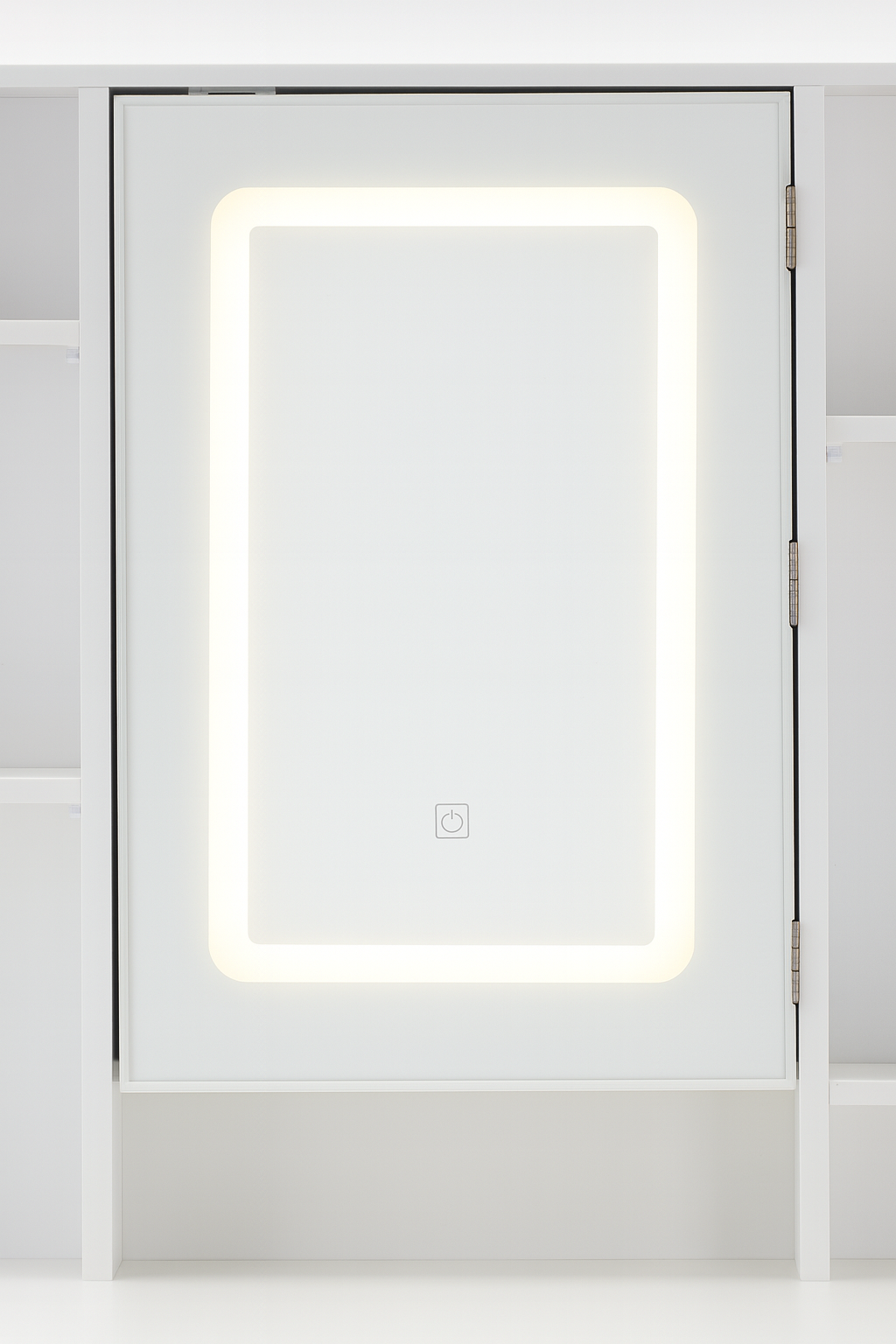 Masa de toaleta cu oglinda, iluminare LED reglabila, 2 sertare, MDF, 90x40x145 cm, alb - imagine 8