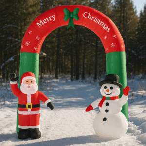 Arcada gonflabila de Craciun pentru exterior, iluminare LED, compresor integrat, 240x140x60 cm, multicolor