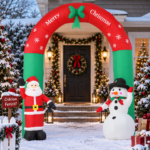 Arcada gonflabila de Craciun pentru exterior, iluminare LED, compresor integrat, 240x140x60 cm, multicolor
