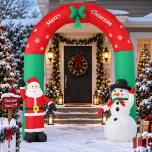Arcada gonflabila de Craciun pentru exterior, iluminare LED, compresor integrat, 240x140x60 cm, multicolor