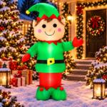 Elf gonflabil de exterior, iluminare LED, compresor integrat, 150x60x40 cm, verde