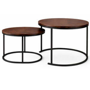 Set 2 masute cafea suprapozabile, MDF si metal, design modern, 60 cm si 50 cm, maro si negru