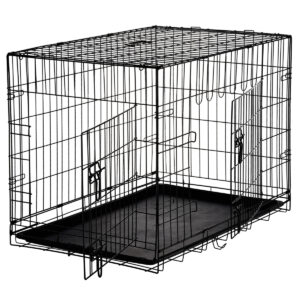 Cusca metalica pentru caine XL, pliabila, cu tava detasabila si maner, 91x57x63 cm, negru