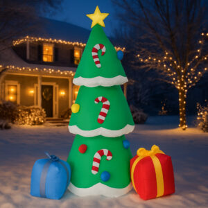 Brad de Craciun de exterior gonflabil, iluminare LED, cu compresor integrat, 180x80x80 cm, verde