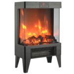 Semineu electric 2000W cu efect de flacara, termostat digital si timer, telecomanda, 52x32x18 cm, negru