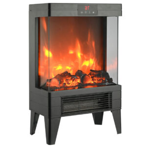 Semineu electric 2000W cu efect de flacara, termostat digital si timer, telecomanda, 52x32x18 cm, negru