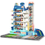 Garaj auto pentru copii cu parcare multipla, lift electric, masini incluse, cu pista, 30x30x25 cm