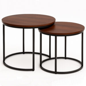 Set 2 masute cafea suprapozabile, MDF si metal, design modern, 60 cm si 50 cm, maro si negru