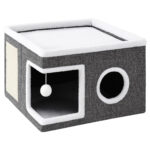 Ansamblu de zgariat pentru pisici cu casuta si pat superior, cu jucarie, 42x42x30 cm