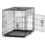 Cusca metalica pentru caine L, pliabila, cu tava detasabila si maner, 76x45x51 cm, negru