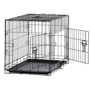 Cusca metalica pentru caine L, pliabila, cu tava detasabila si maner, 76x45x51 cm, negru