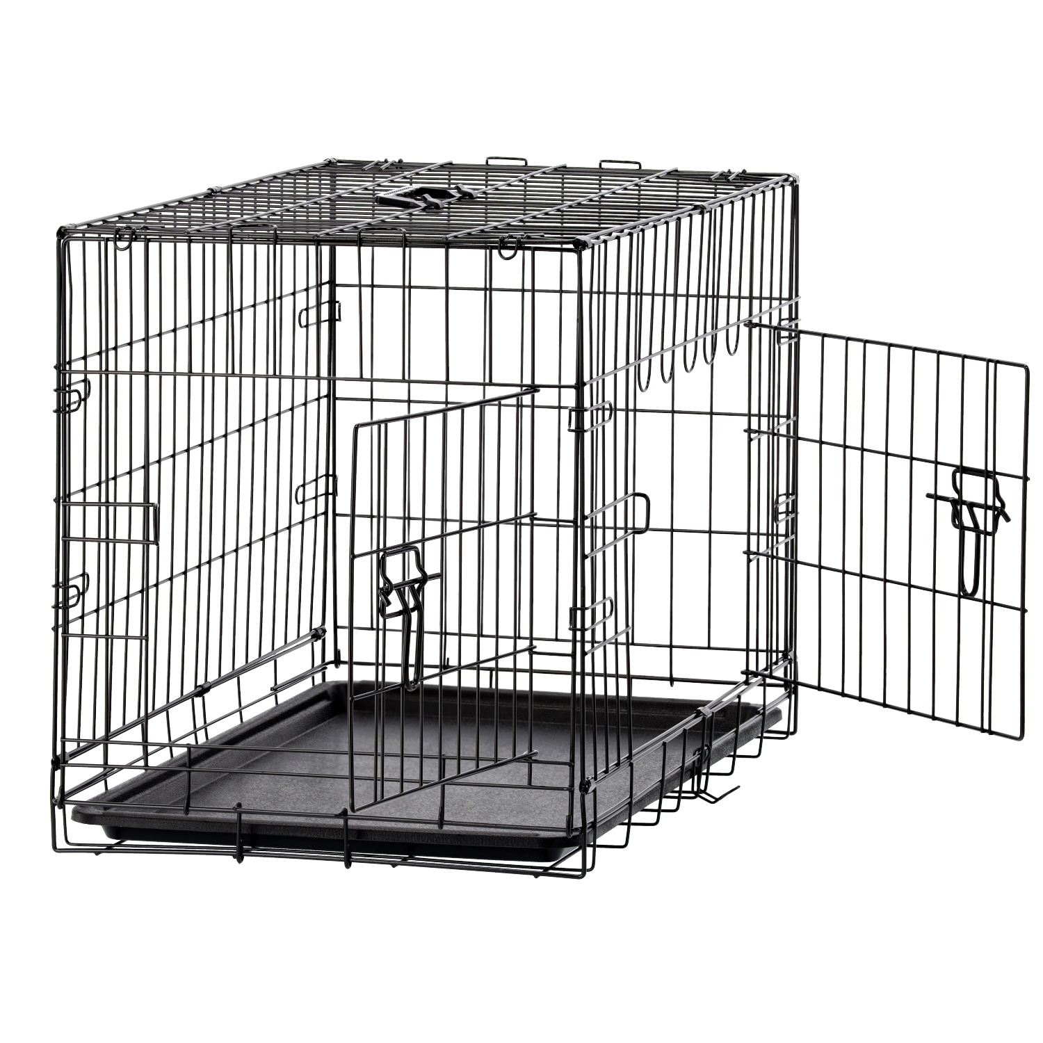 Cusca metalica pentru caine L, pliabila, cu tava detasabila si maner, 76x45x51 cm, negru