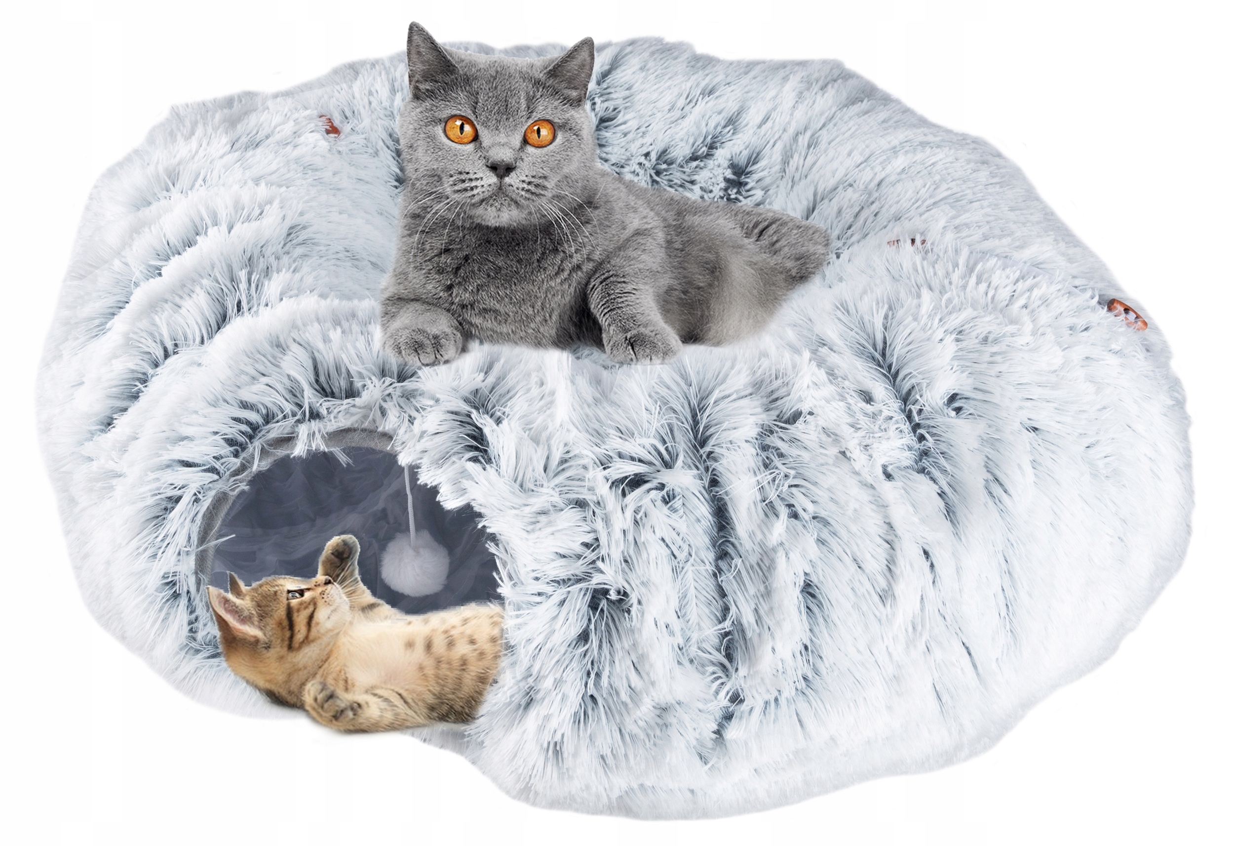 Tunel de joaca pentru pisici din plus, transformabil in pat rotund, 85 cm - imagine 7