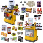 Set magazin pentru copii cu lada si roti, sunete, rafturi multiple, 48x30x58 cm, multicolor