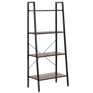 Etajera cu 4 rafturi, metal si MDF, stil industrial, 56x34x138 cm, maro inchis si negru