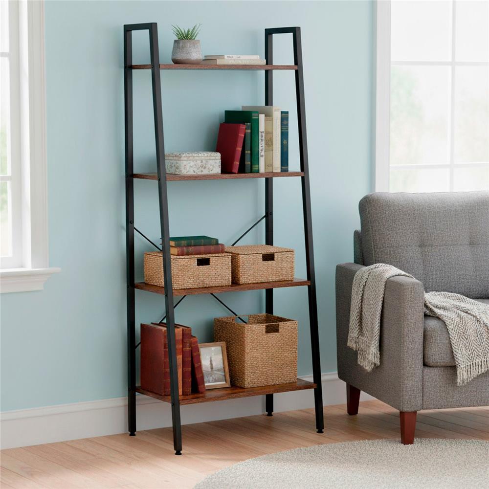 Etajera cu 4 rafturi, metal si MDF, stil industrial, 56x34x138 cm, maro inchis si negru - imagine 8