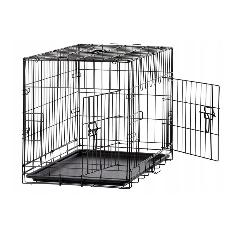 Cusca metalica pentru caine XL, pliabila, cu tava detasabila si maner, 91x57x63 cm, negru - imagine 4