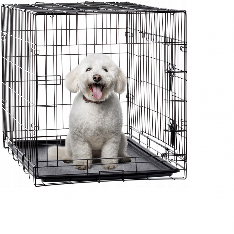Cusca metalica pentru caine L, pliabila, cu tava detasabila si maner, 76x45x51 cm, negru - imagine 7