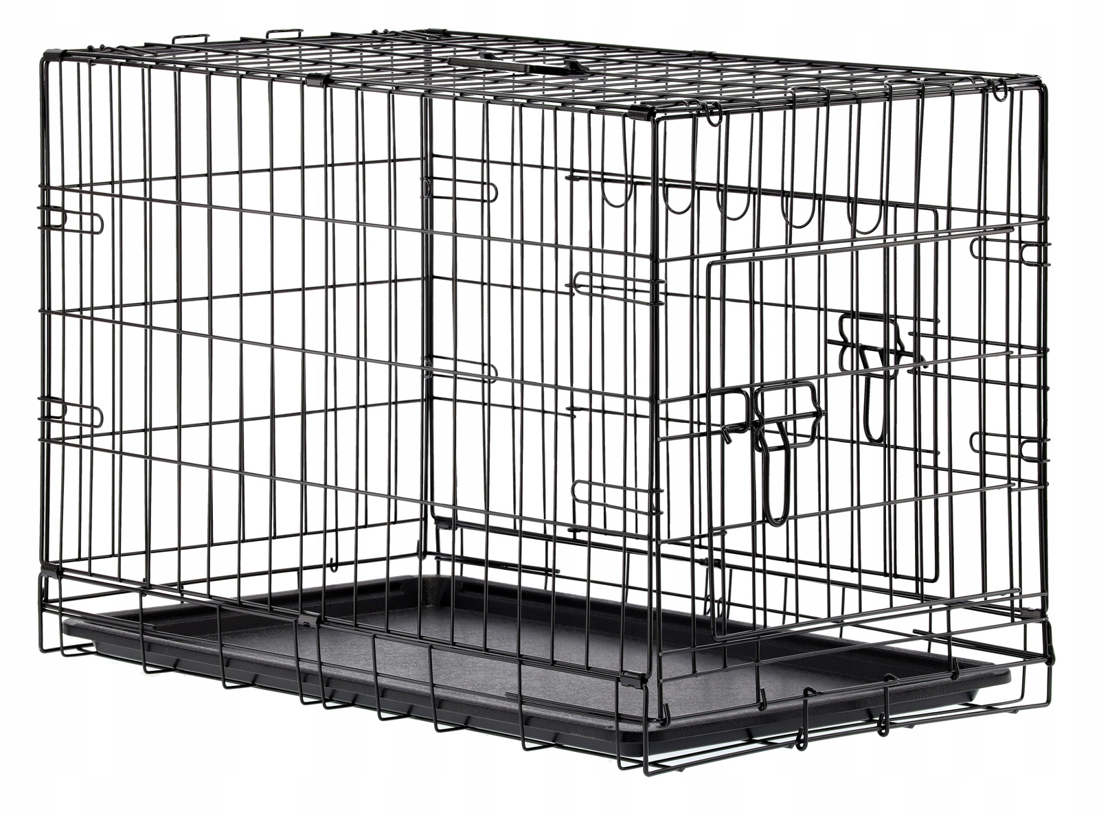 Cusca metalica pentru caine L, pliabila, cu tava detasabila si maner, 76x45x51 cm, negru - imagine 9