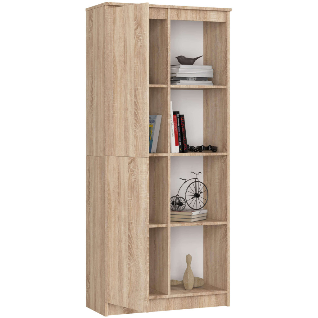 Dulap cu usa si 8 etajere, PAL laminat 16 mm, 80x35x180 cm, stejar sonoma - imagine 2
