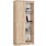 Dulap cu usa si 8 etajere, PAL laminat 16 mm, 80x35x180 cm, stejar sonoma