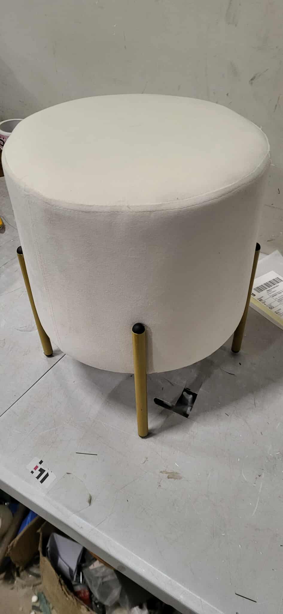 RESIGILAT: Taburet rotund, tapitat cu stofa, picioare otel, sarcina 100kg, 28x42cm, crem - imagine 3