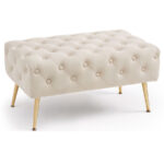 Taburet Madrid, tapitat cu catifea, tip banca, cu picioare metalice, 80x42x41 cm, bej