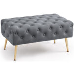 Taburet Madrid, tapitat cu catifea, tip banca, cu picioare metalice, 80x42x41 cm, gri