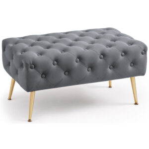 Taburet Madrid, tapitat cu catifea, tip banca, cu picioare metalice, 80x42x41 cm, gri