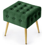 Taburet tapitat Quadra, velur, cu picioare metalice, 40x40x42 cm, verde
