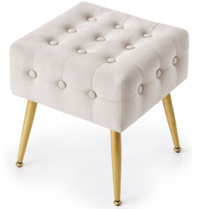 Taburet tapitat Quadra, velur, cu picioare metalice, 40x40x42 cm, bej