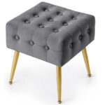 Taburet tapitat Quadra, velur, cu picioare metalice, 40x40x42 cm, gri