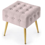 Taburet tapitat Quadra, velur, cu picioare metalice, 40x40x42 cm, roz pudra