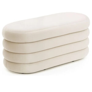 Taburet tapitat Puffo cu spatiu de depozitare, velur, 100x42x42 cm, crem