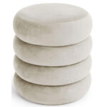 Taburet tapitat Snuggo cu spatiu de depozitare, velur, diametru 42 cm, inaltime 45 cm, crem