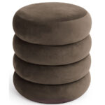 Taburet tapitat Snuggo cu spatiu de depozitare, velur, diametru 42 cm, inaltime 45 cm, maro