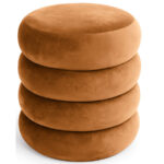 Taburet tapitat Snuggo cu spatiu de depozitare, velur, diametru 42 cm, inaltime 45 cm, portocaliu