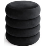 Taburet tapitat Snuggo cu spatiu de depozitare, velur, diametru 42 cm, inaltime 45 cm, negru