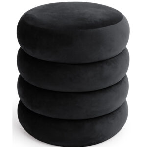 Taburet tapitat Snuggo cu spatiu de depozitare, velur, diametru 42 cm, inaltime 45 cm, negru