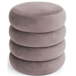 Taburet tapitat Snuggo cu spatiu de depozitare, velur, diametru 42 cm, inaltime 45 cm, roz pudrat