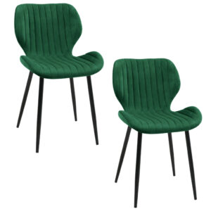 Set 2 scaune tapitate, din velur, picioare metalice, maxim 125 kg, 44x52x77 cm, verde